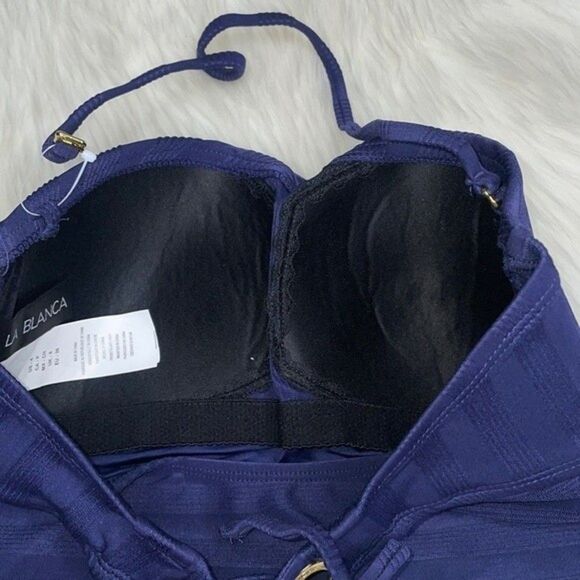 La Blanca Womens Sz 4 Bandeau Midkini Bikini Swimsuit Top Indigo/Linea Costa - Picture 6 of 10